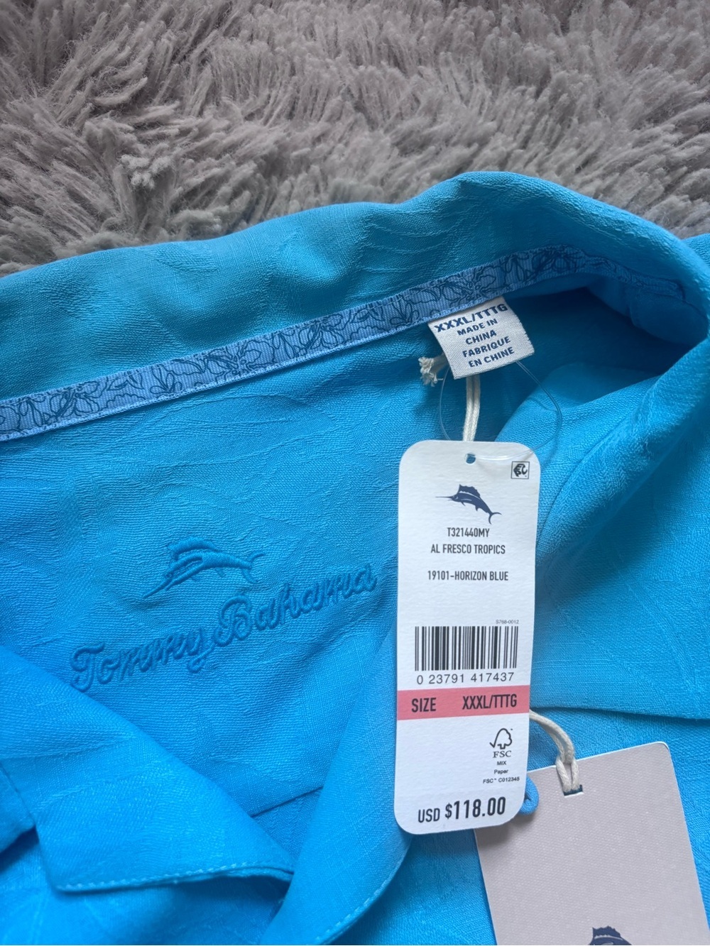 NWT Tommy Bahama Turquoise Silk Short-Sleeve  Camp Shirt size XXXL - Picture 5 of 9